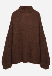 Born2be - Brązowy Golf z Wełną o Kroju Oversize z Obniżoną Linią Ramion Lilenae. Okazja: na co dzień. Typ kołnierza: golf. Kolor: brązowy. Materiał: wełna. Długość rękawa: długi rękaw. Długość: długie. Sezon: zima, jesień. Styl: elegancki, casual #3