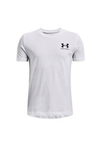 T-shirt chłopięcy Under Armour UA B Sportstyle Left Chest Ss - biały. Kolor: biały. Materiał: materiał, poliester, bawełna. Wzór: nadruk