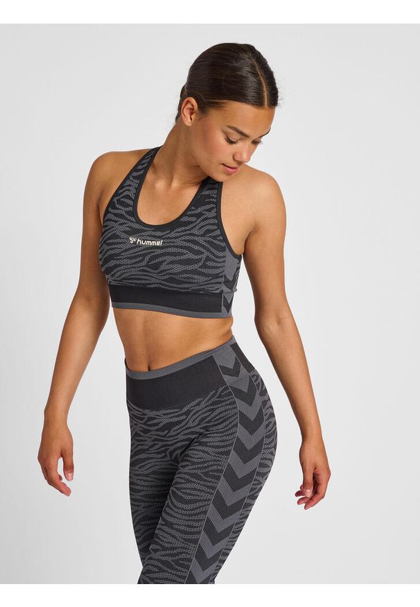 Damski bezszwowy biustonosz sportowy Hummel MT Saga. Kolor: czarny. Sport: bieganie, fitness