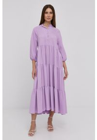Nissa sukienka kolor fioletowy midi rozkloszowana. Kolor: fioletowy. Materiał: tkanina. Długość rękawa: raglanowy rękaw. Typ sukienki: rozkloszowane. Długość: midi #6