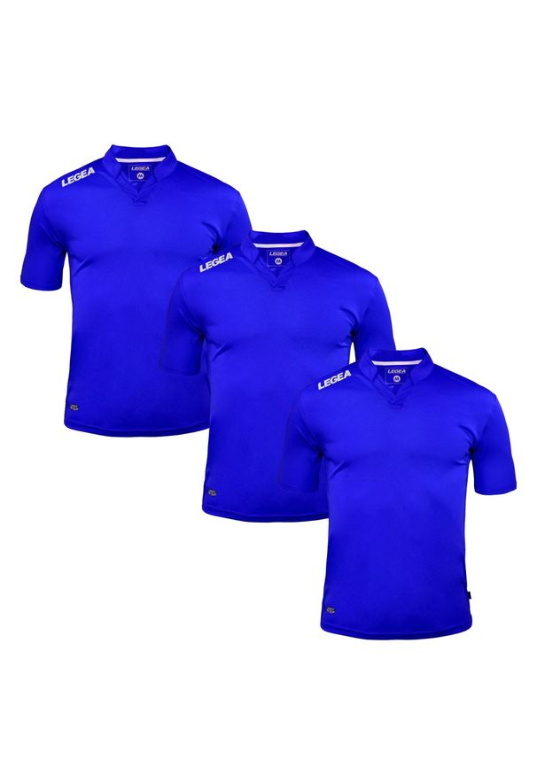 LEGEA - 3 Koszulki piłkarskie AJACCIO niebieskie. Typ kołnierza: polo. Kolor: niebieski. Długość rękawa: krótki rękaw. Długość: krótkie. Wzór: haft