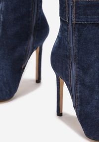 Renee - Niebieskie Jeansowe Kozaki na Szpilce z Kieszenią Vefiano. Kolor: niebieski. Materiał: jeans. Obcas: na szpilce