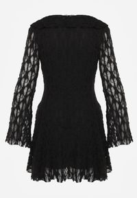 Born2be - Czarna Koronkowa Sukienka z Falbankami i Wiązaniem przy Dekolcie Delanatea. Okazja: na co dzień. Typ kołnierza: kołnierz z falbankami. Kolor: czarny. Materiał: koronka. Sezon: wiosna, lato. Styl: casual, elegancki #8