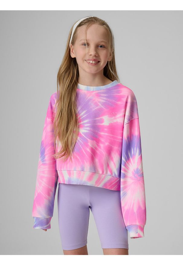 4f - 4F Bluza dresowa loose bez kaptura dziewczęca - multikolor 146/152 (10-12 lat). Okazja: na co dzień. Typ kołnierza: bez kaptura. Kolor: wielokolorowy. Materiał: dresówka. Długość: krótkie. Wzór: nadruk. Sezon: lato. Styl: klasyczny, casual