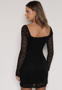 Born2be - Czarna Koronkowa Sukienka o Dopasowanym Kroju z Kwadratowym Dekoltem Tiwedesa. Okazja: na imprezę. Typ kołnierza: dekolt kwadratowy. Kolor: czarny. Materiał: koronka. Styl: klasyczny, elegancki #2