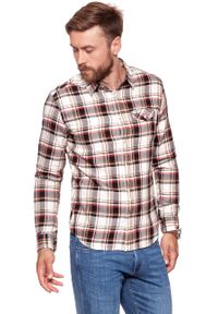 Wrangler - KOSZULA WRANGLER LS 1PKT FLAP SHIRT RED W5932SN47. Kolor: wielokolorowy. Wzór: kratka #8