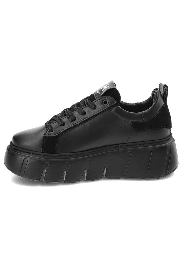 CheBello - Czarne Sneakersy Chebello Modne Obuwie Damskie Ze Skóry Naturalnej. Okazja: na co dzień. Kolor: czarny. Materiał: skóra. Styl: klasyczny, casual