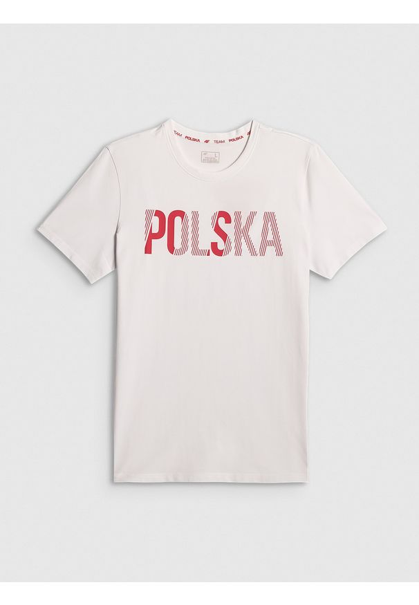 4f - 4F Koszulka kibica męska - biała L. Okazja: na co dzień. Kolor: biały. Materiał: materiał, bawełna, dzianina. Wzór: nadruk. Styl: casual