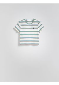 Reserved - T-shirt w paski - złamana biel. Materiał: bawełna, dzianina. Wzór: paski
