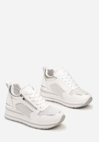 Renee - Białe Sneakersy Ozdobione Brokatem i Suwakiem Atirola. Kolor: biały. Wzór: aplikacja #4