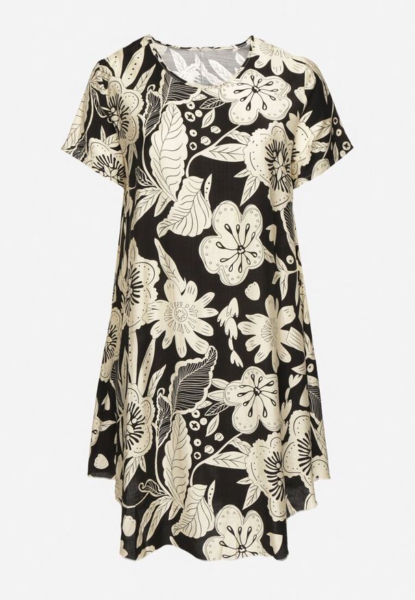 Born2be - Czarna Wiskozowa Sukienka w Kwiaty Divolla. Okazja: na co dzień. Typ kołnierza: dekolt w serek. Kolor: czarny. Wzór: kwiaty. Typ sukienki: proste. Materiał: wiskoza. Długość rękawa: krótki rękaw. Sezon: lato. Styl: casual
