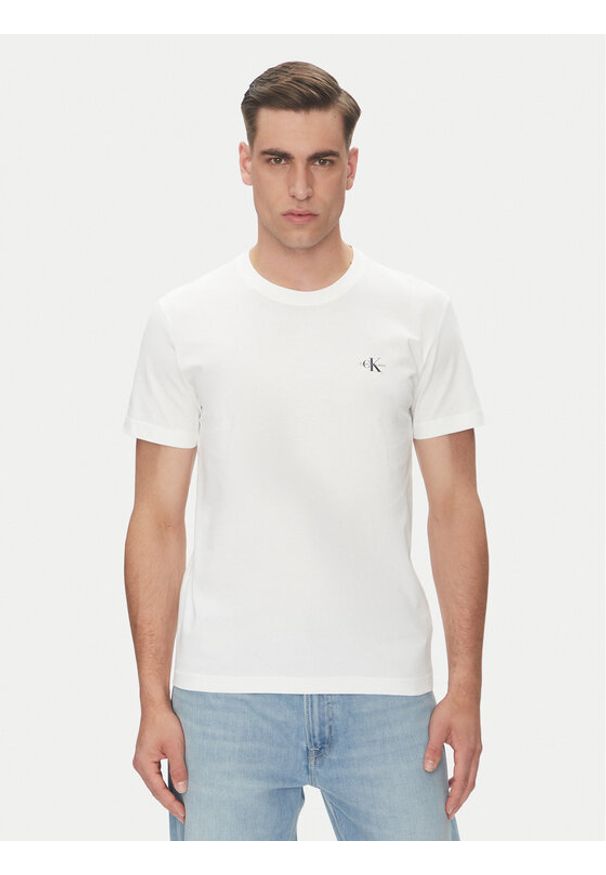 Calvin Klein Jeans Komplet 2 t-shirtów Monologo J30J320199 Biały Regular Fit. Kolor: biały. Materiał: bawełna