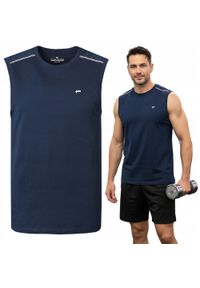 Letni Bezrękawnik Męski (Tank Top) - Pako Jeans - Granatowy. Okazja: na co dzień, na plażę. Kolor: niebieski. Materiał: bawełna. Długość rękawa: bez rękawów. Sezon: lato. Styl: casual #4