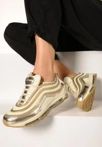 Born2be - Złote Buty Sportowe Shady Life. Nosek buta: okrągły. Kolor: złoty. Materiał: materiał, jeans. Szerokość cholewki: normalna #2