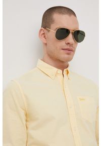 Superdry koszula bawełniana męska kolor żółty regular z kołnierzykiem button-down. Typ kołnierza: button down. Kolor: żółty. Materiał: bawełna. Wzór: aplikacja #4