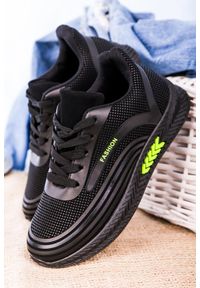Casu - Czarne buty sportowe sznurowane casu 20y04/gr. Kolor: czarny, wielokolorowy, zielony