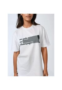 BESHAPED - Biały T-shirt Damski - No Pain No Champagne BeShaped. Kolor: zielony. Materiał: bawełna