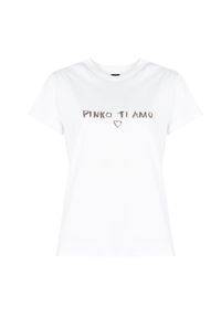 Pinko T-Shirt "Arnold" | 1N12XW Y74W | Kobieta | Biały. Okazja: na co dzień. Kolor: biały. Materiał: bawełna. Długość: długie. Wzór: jednolity, nadruk. Styl: casual