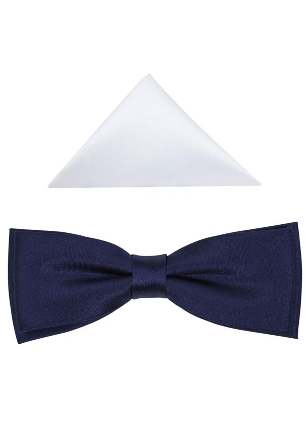 Modini - Granatowa gładka mucha męska SLIM B1. Kolor: niebieski. Materiał: poliester, tkanina. Wzór: gładki. Styl: elegancki