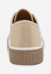 Born2be - Beżowe Trampki VICES na Grubej Podeszwie z Tłoczeniami z Trójkątną Aplikacją Bolirea. Nosek buta: okrągły. Zapięcie: sznurówki. Kolor: beżowy. Materiał: materiał. Wzór: aplikacja. Obcas: na obcasie. Wysokość obcasa: niski #7