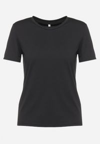 Born2be - Czarny Gładki T-shirt z Krótkim Rękawem Elldora. Kolor: czarny. Materiał: jeans, bawełna. Długość rękawa: krótki rękaw. Długość: krótkie. Wzór: gładki. Styl: klasyczny, elegancki