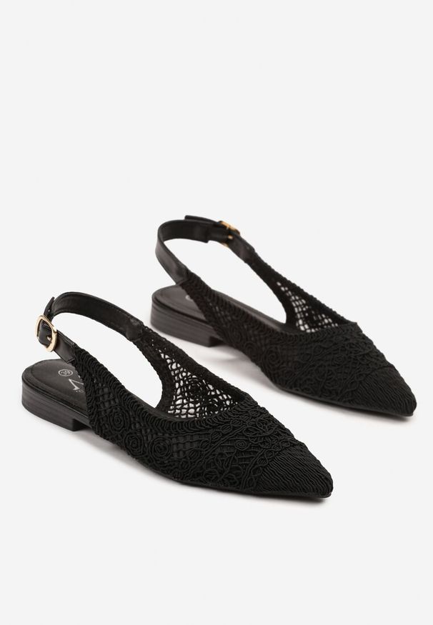 Renee - Czarne Sandały Slingback z Szydełkową Cholewką i Szpiczastym Noskiem Ifflore. Okazja: na co dzień. Nosek buta: szpiczasty. Zapięcie: sprzączka. Kolor: czarny. Sezon: lato, wiosna. Obcas: na płaskiej podeszwie. Styl: elegancki, casual