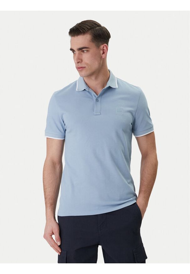 BOSS Polo Passertip 50507699 Błękitny Slim Fit. Typ kołnierza: polo. Kolor: niebieski. Materiał: bawełna
