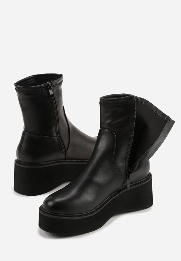 Born2be - Czarne Botki Vices na Grubej Podeszwie w Stylu Grunge Ravitte. Okazja: na co dzień. Kolor: czarny. Materiał: jeans. Styl: casual