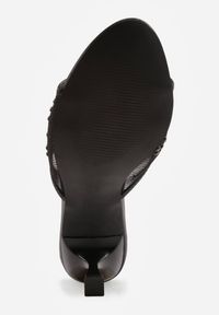 Renee - Czarne Siateczkowe Klapki na Metalicznej Szpilce z Imitacją Pereł i Haftem w Kwiaty Polia. Kolor: czarny. Materiał: satyna, tiul. Wzór: haft, kwiaty. Styl: glamour, elegancki #4