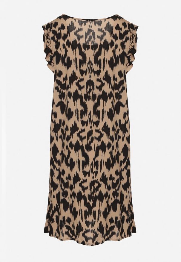 Born2be - Ciemnobeżowa Sukienka z Bawełny o Rozkloszowanym Kroju z Falbankami Zamiast Rękawów Jenalinea. Okazja: na co dzień. Typ kołnierza: kołnierz z falbankami. Kolor: beżowy. Materiał: bawełna. Typ sukienki: rozkloszowane. Styl: casual, elegancki