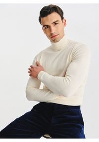 Pako Lorente - PAKO LORENTE - Biały gładki golf męski. Typ kołnierza: golf. Kolor: biały, czarny, zielony. Materiał: poliamid, bawełna, elastan. Wzór: gładki. Sezon: jesień #2