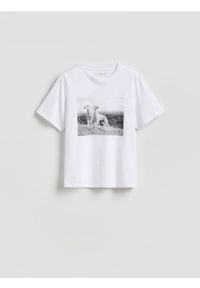 Reserved - T-shirt z nadrukiem - biały. Kolor: biały. Materiał: dzianina, bawełna. Wzór: nadruk