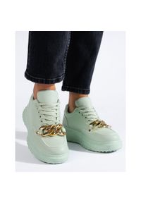 SHELOVET - Jasnozielone sneakersy damskie z łańcuchem Shelovet. Kolor: zielony #4