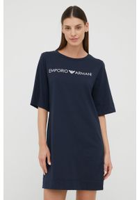 Emporio Armani Underwear sukienka bawełniana kolor granatowy mini oversize. Kolor: niebieski. Materiał: bawełna. Długość rękawa: krótki rękaw. Wzór: nadruk. Typ sukienki: oversize. Długość: mini