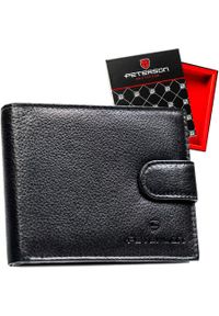 Klasyczny, czarny portfel męski ze skóry naturalnej zamykany zatrzaskiem - Peterson. Kolor: czarny. Materiał: skóra #1