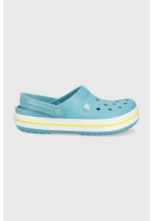 Crocs klapki kolor turkusowy. Kolor: turkusowy. Materiał: materiał. Wzór: gładki