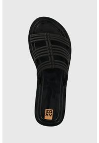 zaxy - Zaxy klapki damskie kolor czarny. Kolor: czarny. Materiał: materiał, guma. Wzór: gładki, motyw zwierzęcy. Obcas: na obcasie. Wysokość obcasa: niski #4