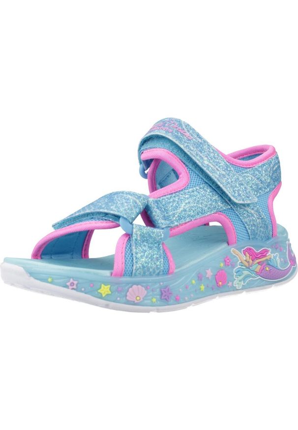 skechers - Sandały SKECHERS LIGHTS MERMAID DR Niebieski. Kolor: niebieski. Materiał: tkanina