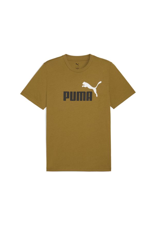 Puma - Męska koszulka Essentials z dwukolorowym logo No. 1 PUMA. Kolor: brązowy. Materiał: guma. Wzór: nadruk. Sport: fitness