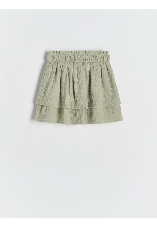 Reserved - Muślinowa spódnica - oliwkowy. Kolor: oliwkowy. Materiał: tkanina, bawełna