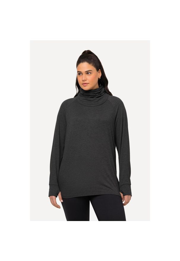 ULLA POPKEN - Damskie Sweter Pętla Okrągły dekolt Długi rękaw Bardzo miękki Otwór na kciuk. Kolekcja: plus size. Kolor: czarny. Materiał: poliester, materiał. Długość rękawa: długi rękaw. Długość: długie. Sezon: zima. Sport: narciarstwo