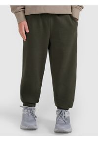 4f - 4F Spodnie dresowe joggery chłopięce - khaki 146 (10-11 lat). Okazja: na co dzień. Kolor: oliwkowy, wielokolorowy, brązowy. Materiał: dresówka. Wzór: gładki, ze splotem. Sezon: lato. Styl: sportowy, młodzieżowy, casual