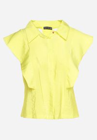 Born2be - Żółta Wiskozowa Koszula bez Rękawów z Ozdobnymi Zakładkami i Rozcięciami Efivet. Kolor: żółty. Materiał: wiskoza. Długość rękawa: bez rękawów