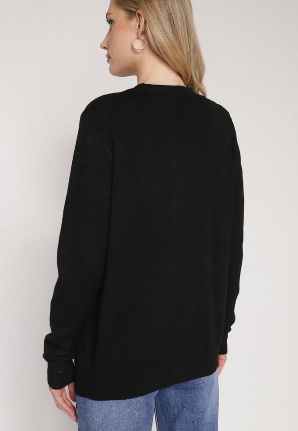 Born2be - Czarny Casualowy Sweter z Wełną i Bawełną Nedalla. Okazja: na co dzień. Kolor: czarny. Materiał: wełna, bawełna. Długość rękawa: długi rękaw. Długość: długie. Styl: casual