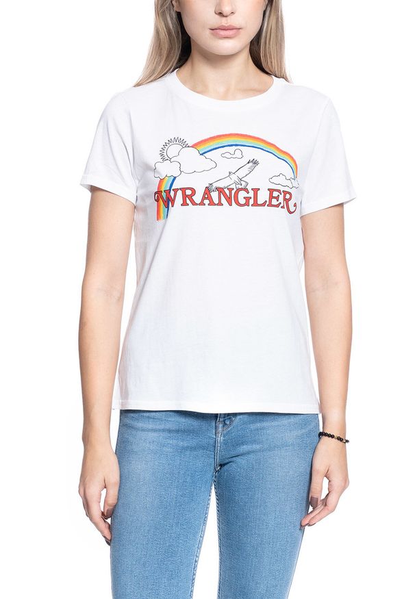 Wrangler - DAMSKI T-SHIRT WRANGLER RAINBOW REGULAR TRUE WHITE W7N4EVXW2 112131973