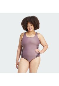 Adidas - 3-Stripes Swim Suit (Plus Size). Kolekcja: plus size. Kolor: fioletowy, wielokolorowy, czarny. Długość: długie