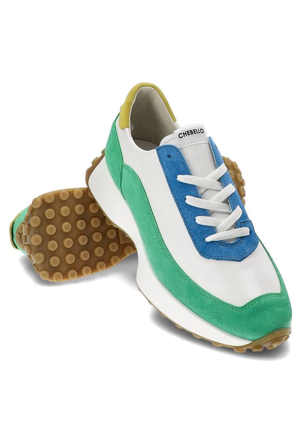 CheBello - Białe Sneakersy Chebello Damskie Modne Obuwie. Kolor: biały. Materiał: skóra, zamsz. Szerokość cholewki: normalna. Sezon: wiosna. Obcas: na platformie. Styl: elegancki