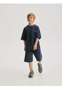 Reserved - Komplet z efektem sprania - granatowy. Kolor: niebieski. Materiał: bawełna, dzianina