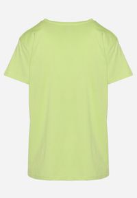 Born2be - Jasnozielony Bawełniany T-shirt z Nadrukiem i Cyrkoniami Cignelia. Kolor: zielony. Materiał: bawełna. Wzór: nadruk #5
