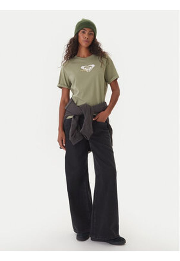 Roxy T-Shirt Oceanregular ERJZT06078 Zielony Regular Fit. Kolor: zielony. Materiał: bawełna